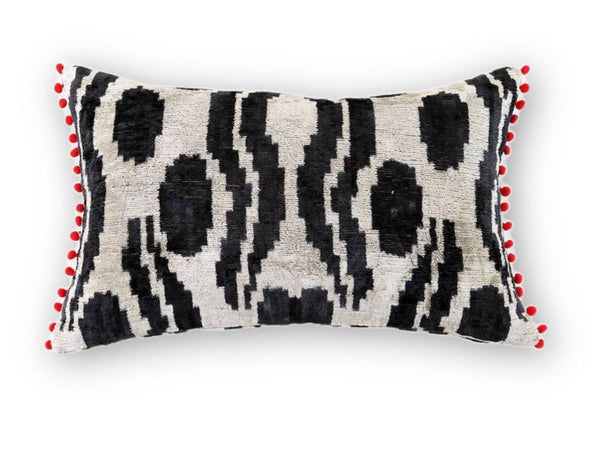 Ikat Red Pompom Pillow - Letters From Bosphorus