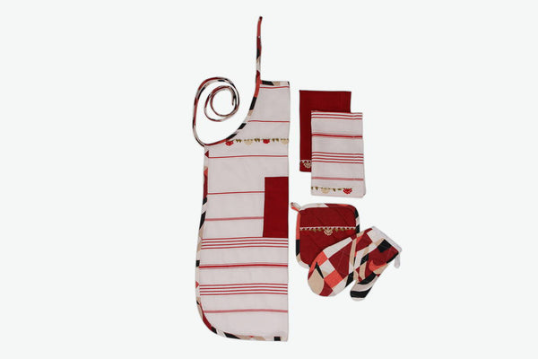 Striped Red Kitchen Linen Set - Letters From Bosphorus